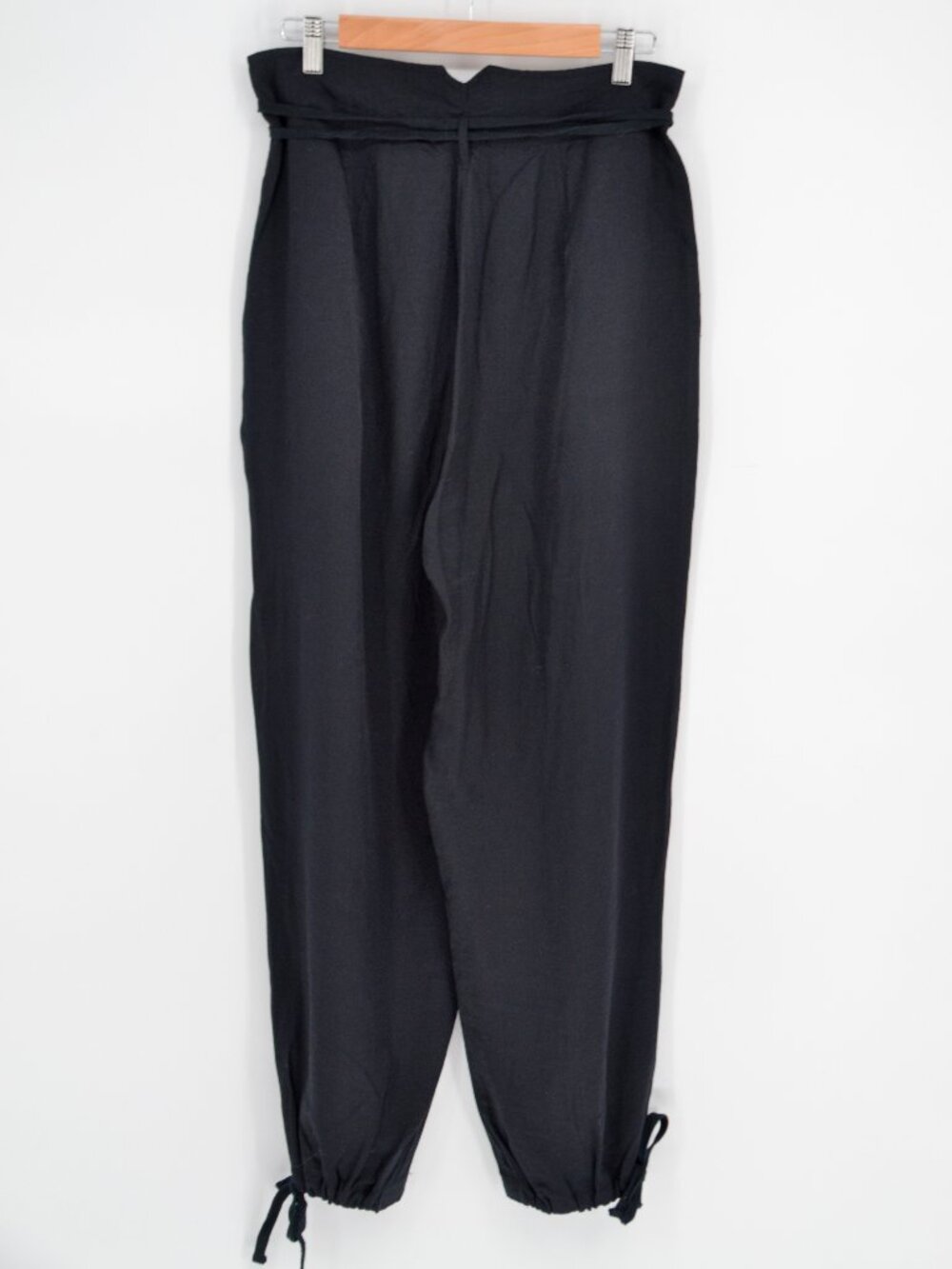 Anthropologie Tiny Heidi High Waist Satin Pants Womens M Black Ankle Tie Baggy - Picture 5 of 9